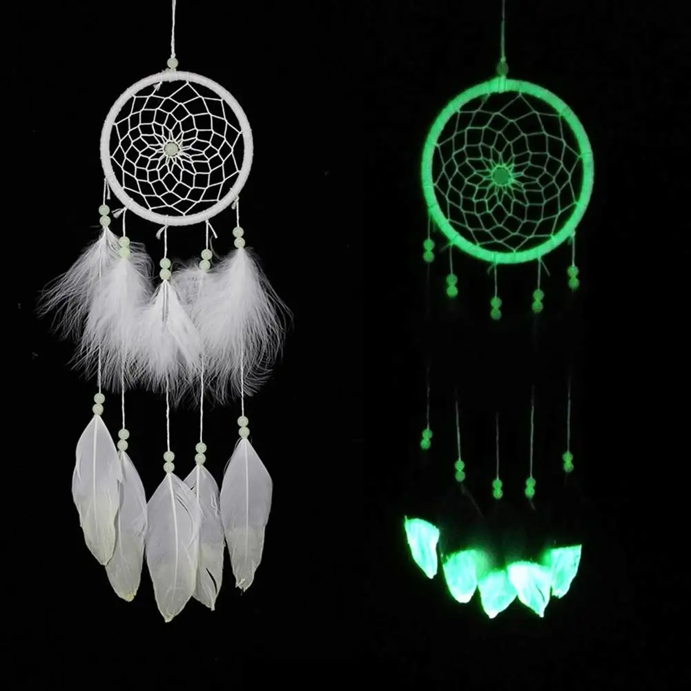 

Fluorescent Feather Wind Chime Handmade Dream Catcher as Home Car Hanging Decoration-30