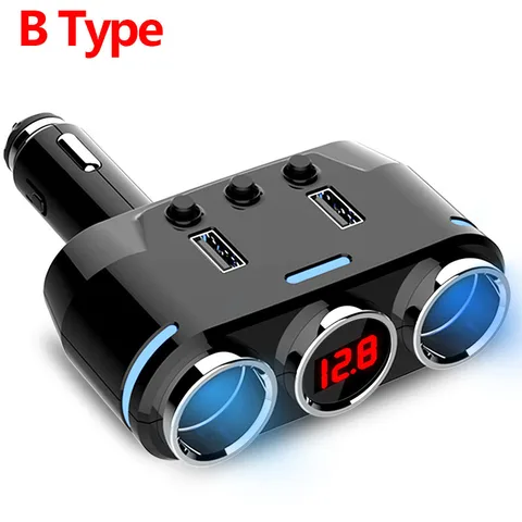 Car Cigarette Lighter Socket Splitter Plug USB Charger Voltage Display Adapter 100W on Auto Cigarette Lighter Accessories