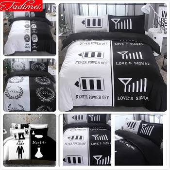 

200x200 228x228 Duvet Cover 2pcs Pillowcase Bedding Set Adult Couple Lover Black White Creative Bed Linen Double Queen King Size