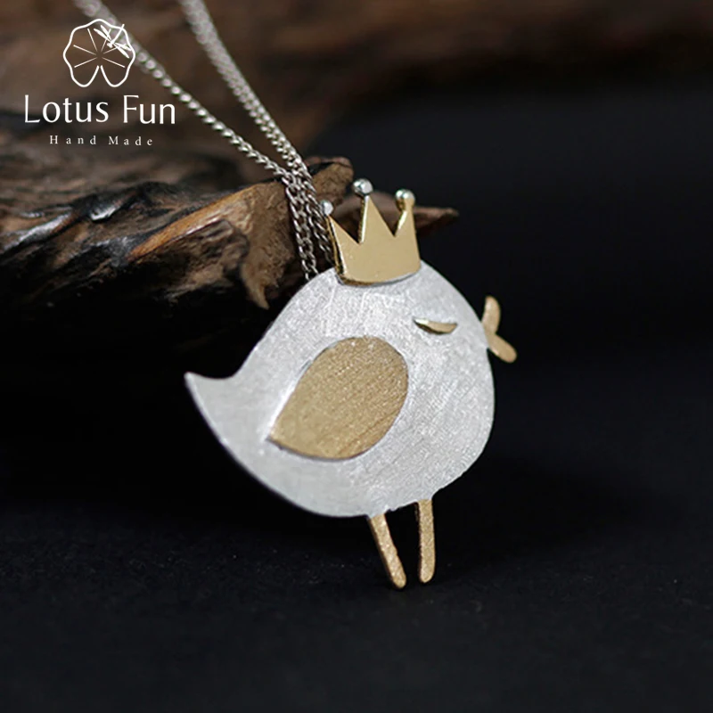 

Lotus Fun Real 925 Sterling Silver Natural Handmade Fine Jewelry Lovely Princess Bird Pendant without Necklace for Women