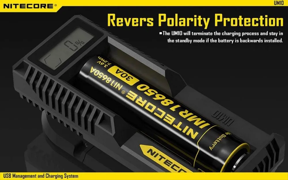 Nitecore UM10 цифровой Смарт USB Зарядное устройство 18650 17650 17670 RCR123A 16340 14500