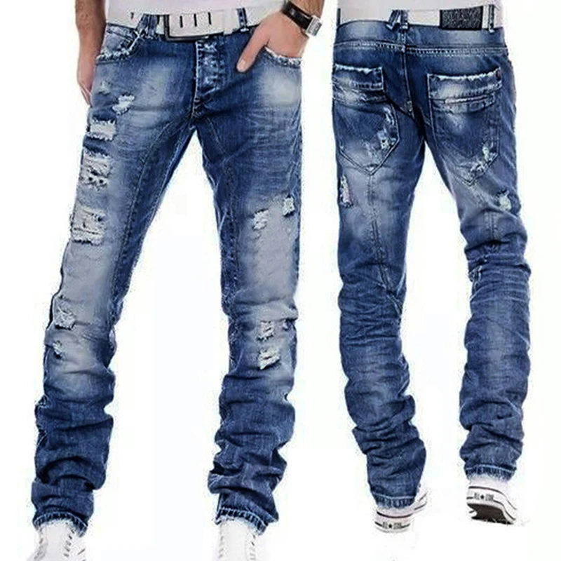 2017 Spring Autumn Men Jeans Brand Long Denim Pants Men Ripped Scratch