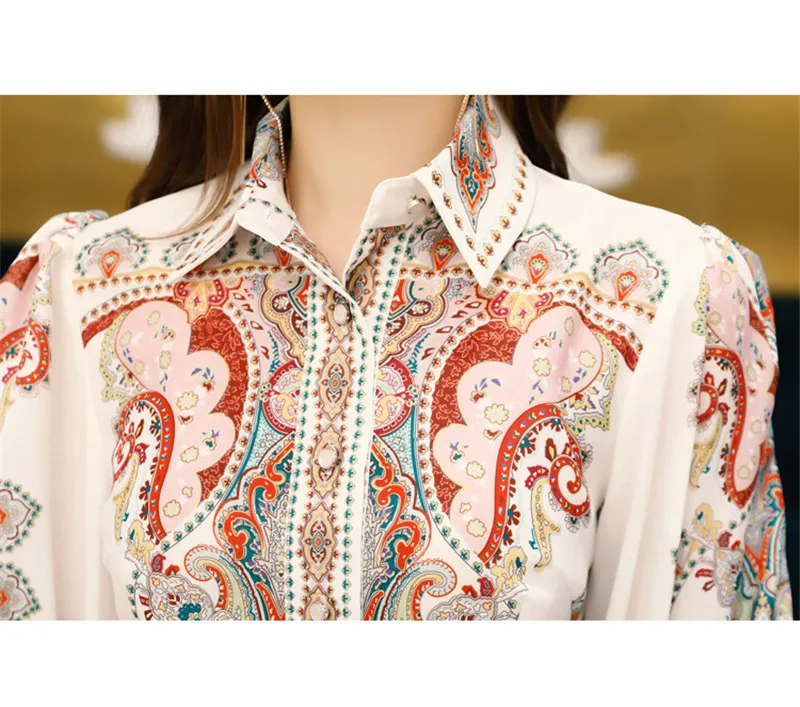 Runway Summer 2019 Designer Two Piece Set Women Bohemian Beach Single Breasted Print Tops Slim Waist Short Blouses + Shorts Suit (9)