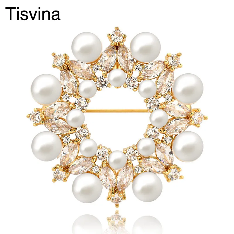 Tisvina 2018 Новые Броши для женщин с натуральным пресноводным жемчугом Кристалл
