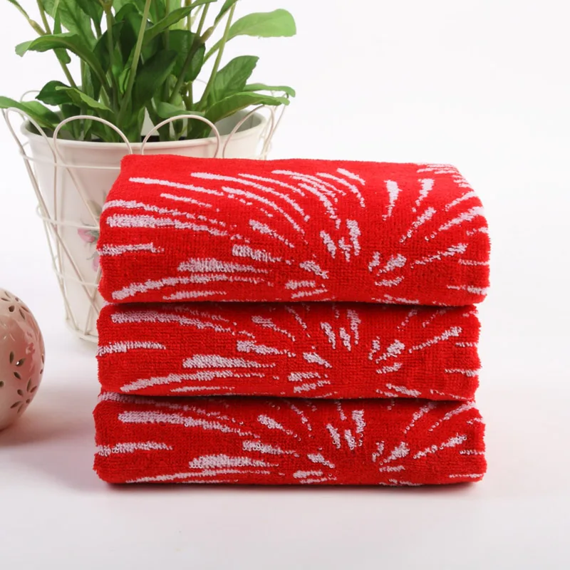 Hight Quality Cotton Towels Supplies Cut pile of red fireworks pattern