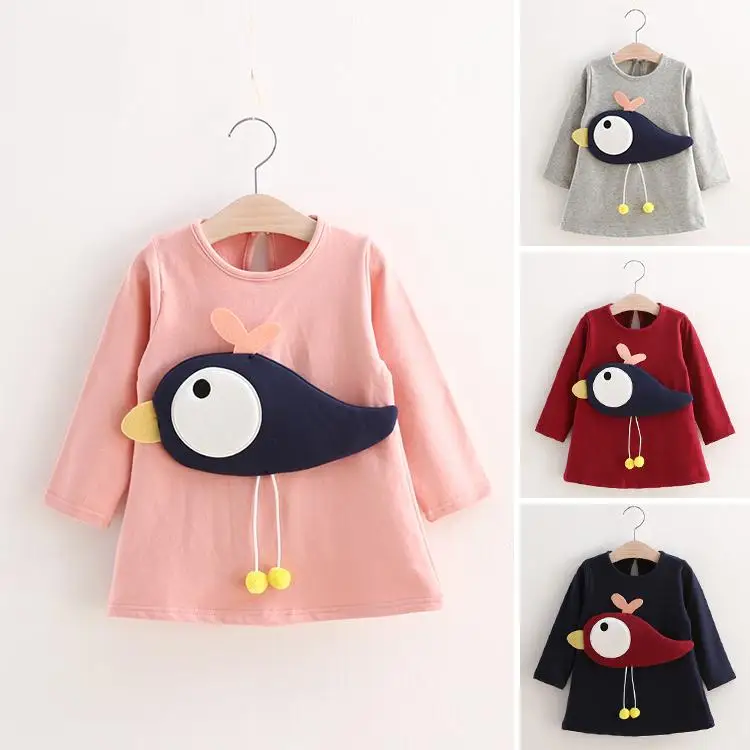 

Baby Girl Cotton Sweater Dress Cute Bird Long Sleeved Sweatshirt Dresses Kids Girls Princess Dress Clothes 2-8T
