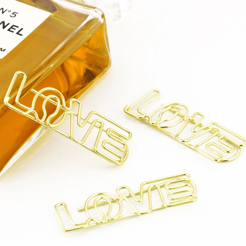 

3pcs/lot Electroplated Gold Paper Clips Metal Clip Bookmarks Storage Cute Love Shape Paper Organizer Clips Office Accessories