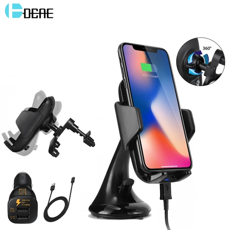 DCAE QI Wireless Charger Car Charger For Samsung Note 8 S8 S9 Fast Wireless Charging Phone Holder for iPhone XS Max XR X 8 Plus