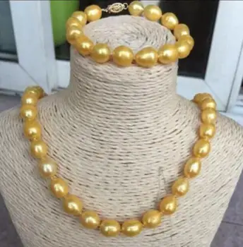 

BEAUTIFUL 11-13 MM SOUTH PEARL NECKLACE 18" BRACELET 8" SET YELLOW CLASP