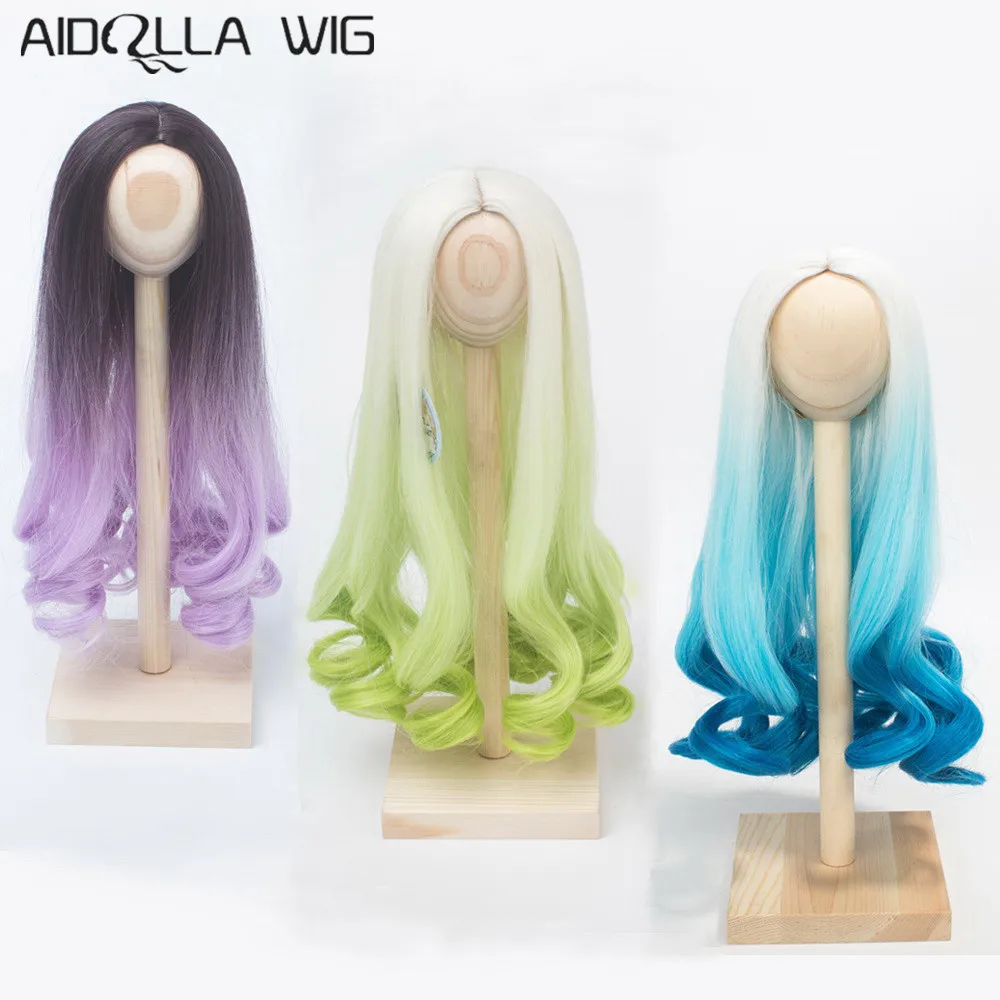 

1/3 1/4 1/6 Scale Bjd Wig Hair High-temperature Synthetic Fiber Long Curly Purple Green Blue Ombre Color Wigs for BJD Dolls