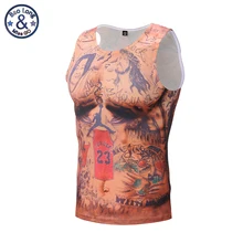 New Arrival 2018 Mens Tank Top Fashion Funny Hip Hop 3D Print Tattoo Muscle Tank Top Short Sleeve Casual Tee Tops Homme