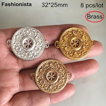 

8 pcs Brass Base Setting Connectors,Round Brass Filigree Settings,32*25mm (for 7mm cabochon),Gold-color,Silver-color