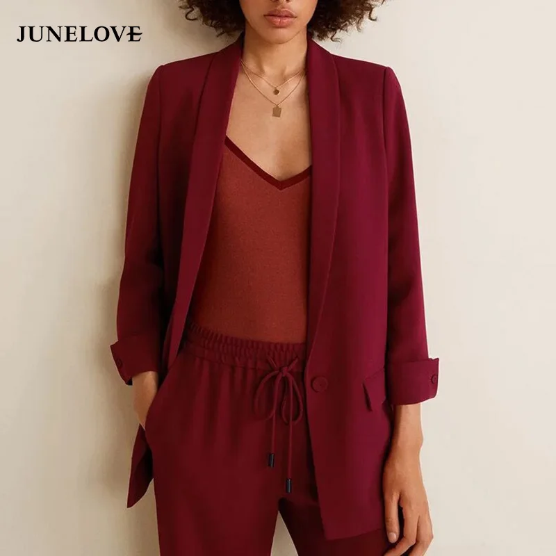 

JuneLove Women Autumn Long Sleeve Casual Blazers Vintage Single Button Female Loose Blazers Office Ladies Formal Blazers Outwear