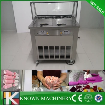 

2016 Best seller R410 refrigerant double pan with 5 cooling food tanks rolling fried ice cream machine