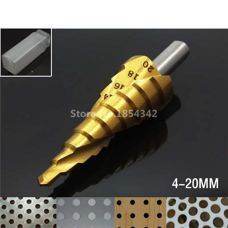 

HSS Titanium 4-20mm Spiral Grooved Triangle Shank Metal Step Drill Bit Hole Cutter Wood Cone Core Drilling Saw Power Drills Tool