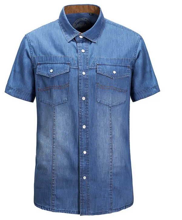 Уличные новые брендовые летние большие размеры мужские тонкие лацканы с коротким рукавом джинсовые рубашки хлопок спортивные ковбойские походные рубашки - Цвет: as photo