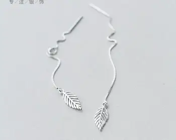 

Real. 925 STERLING SILVER Pull Through Leaf Threader Earrings Long Sterling-Silver-Jewelry GTLE1165