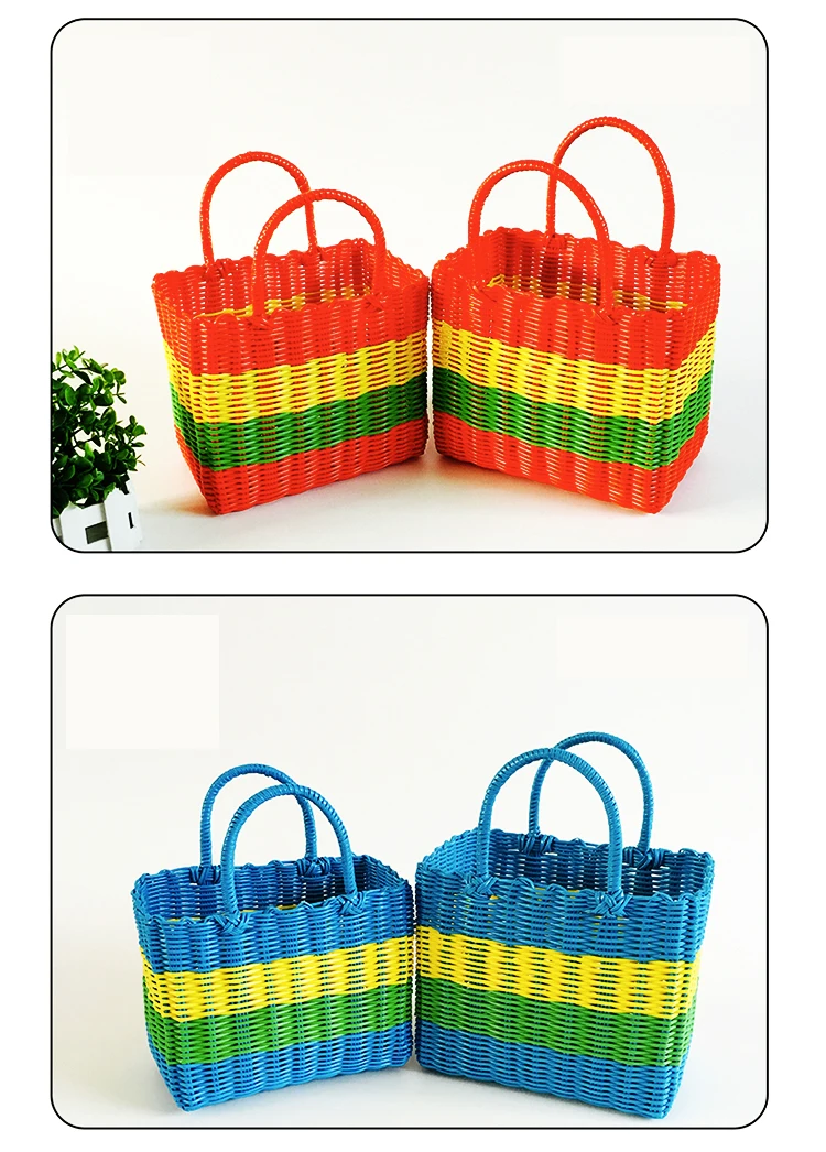 Handmade Woven Plastic Basket Bath Storage 4HQD (4)