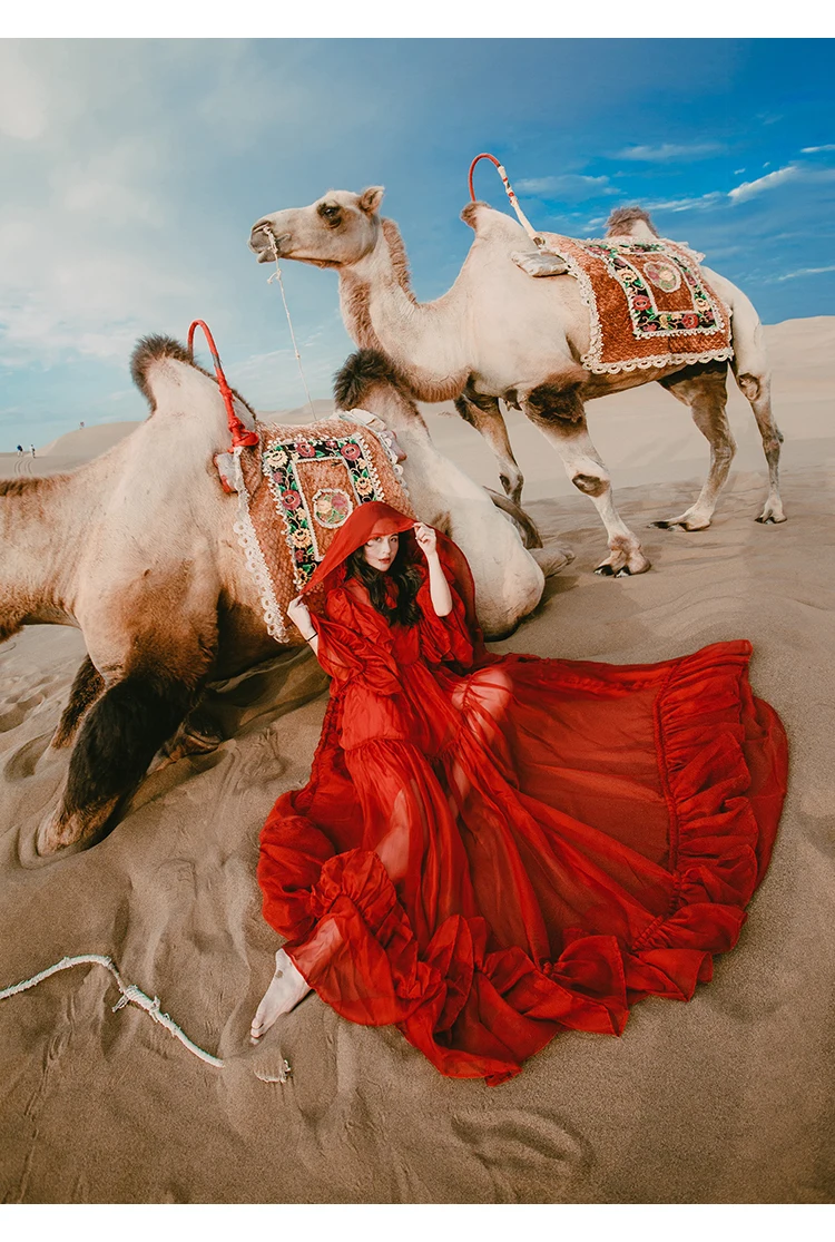 HAMALIEL богемное праздничное красное платье макси, летнее женское шифоновое платье с оборками и расклешенными рукавами, длинное пляжное платье, винтажное тонкое большое свободное платье
