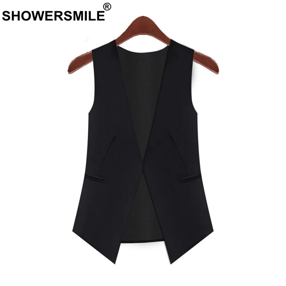 SHOWERSMILE Gray Women Vest Office Wear Slim Fit Waistcoat Female Spring Formal Sleeveless Jackets With One Button