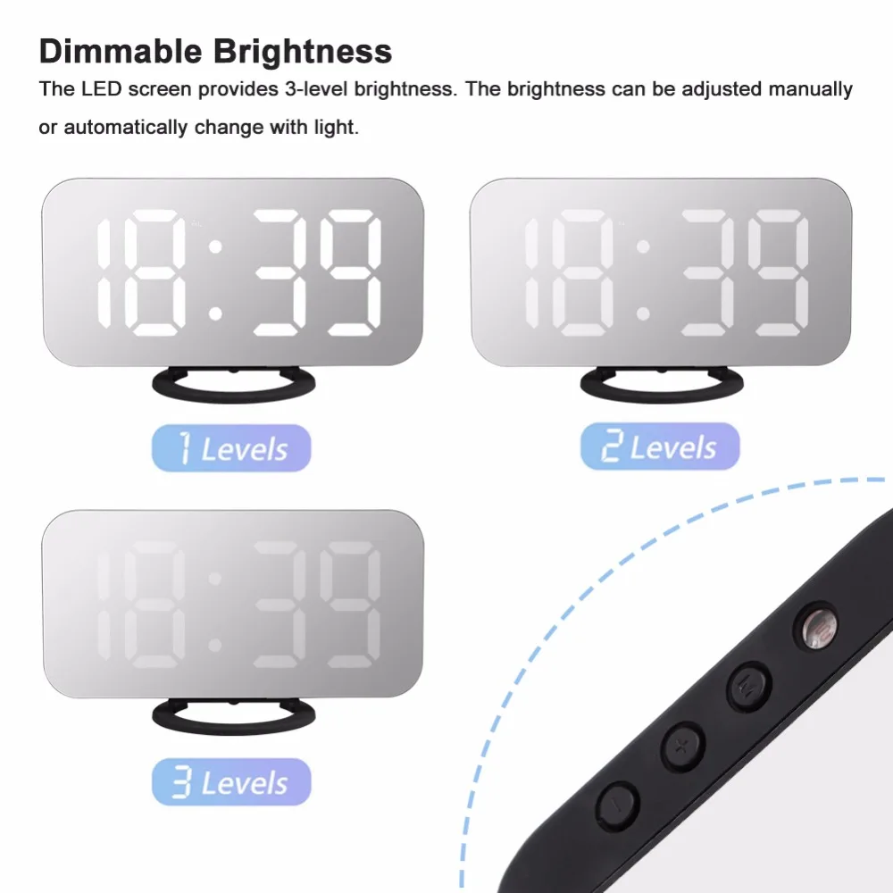 Светодиодный зеркальный будильник настольные часы цифровой Повтор часы Пробуждение светильник электронный Большой температурный дисплей украшение для дома часы