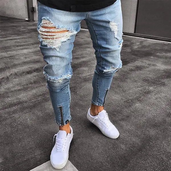 Men's 3 Styles Unique Design Ripped Jeans for Men Frayed Hole Denim Pants Male Street Style Casual Trousers Homme jeans for men