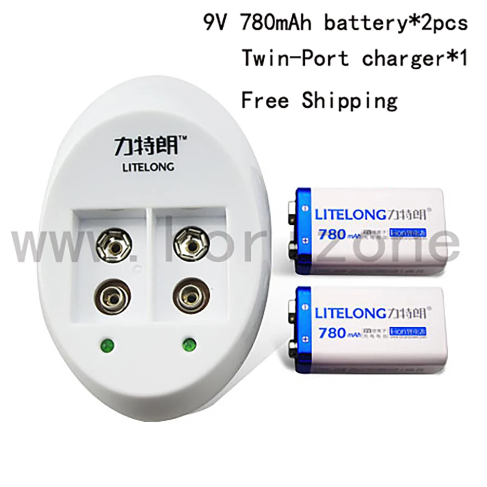 

2X Battery +Charger Free Shipping 9V Battery nine-volt Li-ion 780mAh 6F22 006P 6KR61 6HR61