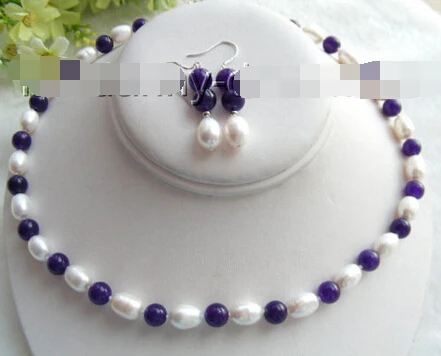 

Fast shipping + 07801 white freshwater pearls &natural Amethyst necklace a set (A0516) -Top quality free shipping
