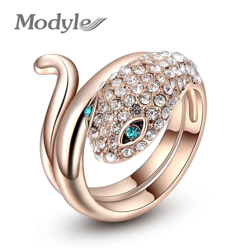 

2019 Modyle Brands Fashion Christmas Gift Classic Genuine Austrian Crystals Sample Sales Rose Gold-Color Snake Ring Jewelry