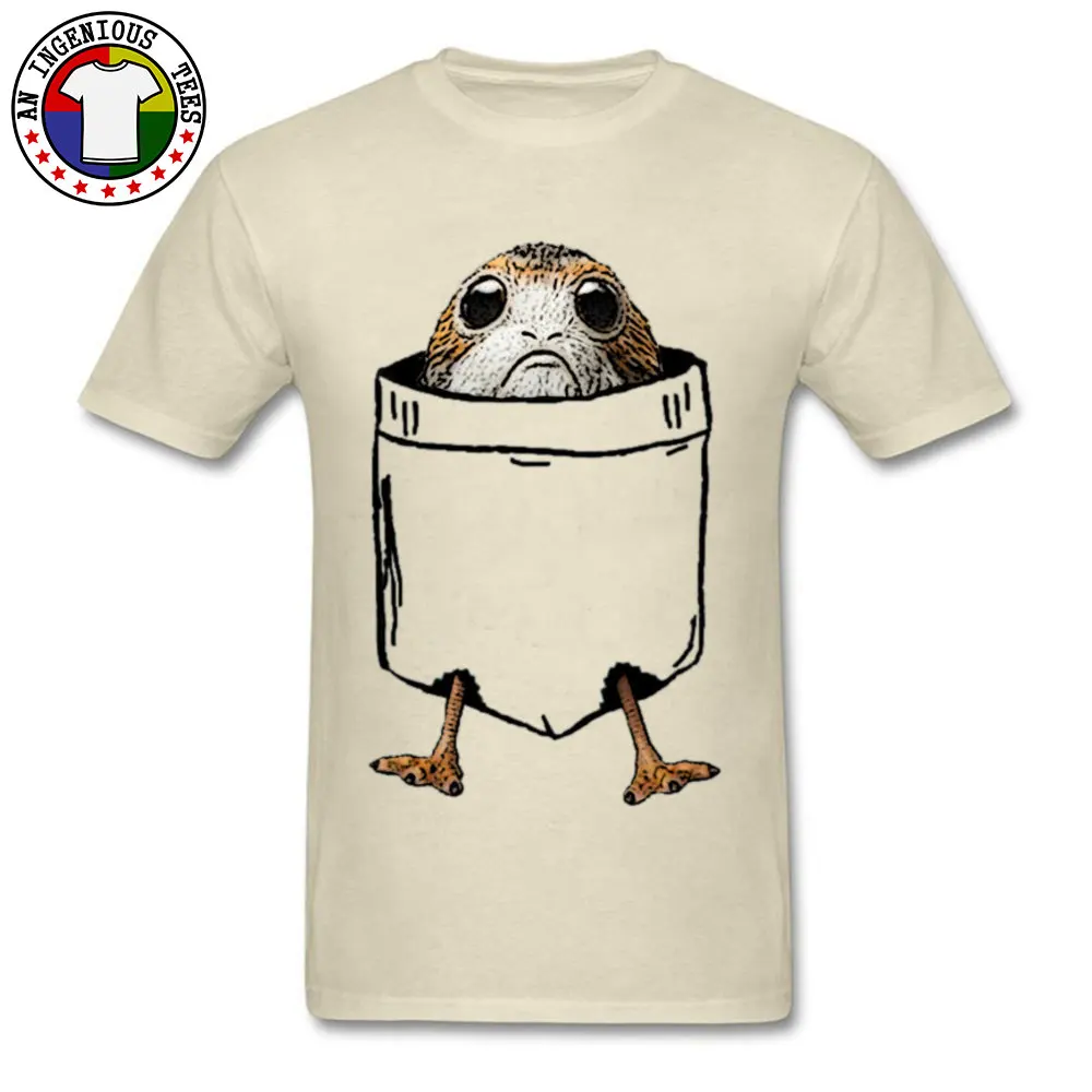 3D Printed Pocket Porg O Neck T-shirts Summer Tops Shirts Short Sleeve for Students Funky Pure Cotton Print T Shirts Pocket Porg beige