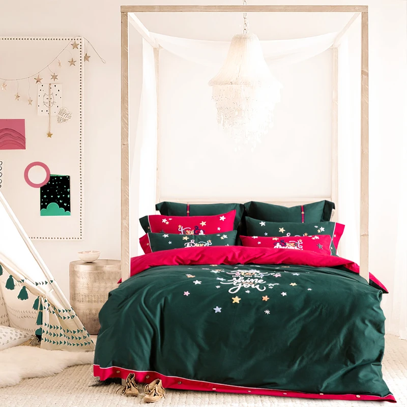 Шлифовальный хлопковый комплект постельных принадлежностей с флокированием, Комплект постельного белья для королевы RUIYEE, брендовый Рождественский Комплект постельного белья, Комплект постельного белья для королевы