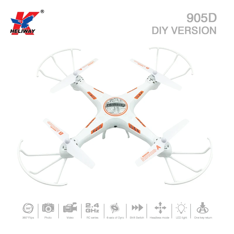 

Heliway 905D DIY Version 2.4G 4CH 6Axis One Key Return RC Quadcopter RTF With Headless Mode 360 3D Flip LED Flash Light F19027
