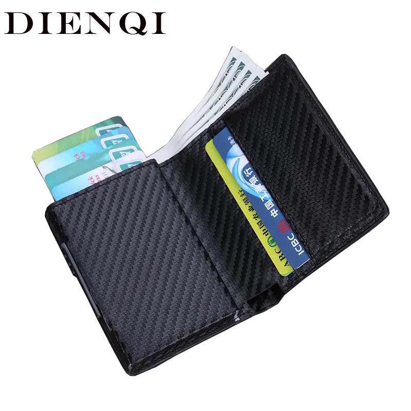 

DIENQI Rfid High Quality Men Wallets Small Thin Trifold Leather Wallet Male Money Bag 2019 Vallet Black Coin Purse Drop shipping