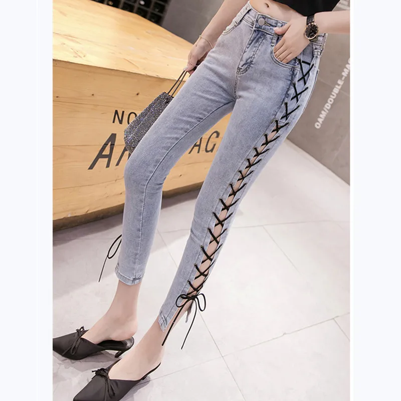 

JUJULAND 2019 Women Plus Size Leggings High Waisted Workout Bandage Pocket Leggins Skinny Casual Female Jeans 6620