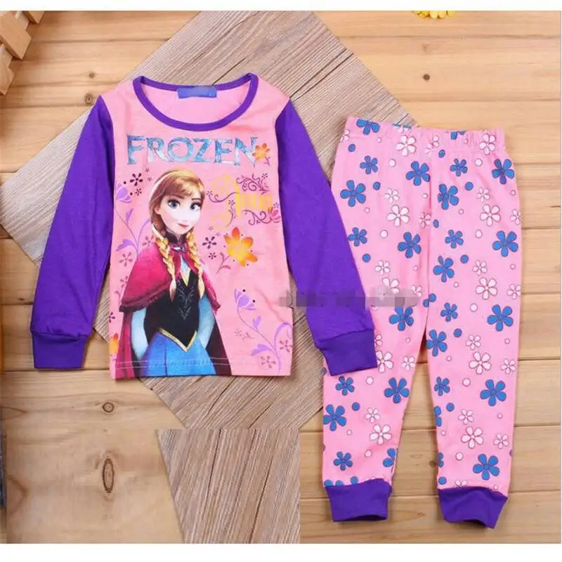 Пижамный комплект с изображением принцесс Эльзы и Анны для маленьких девочек; штаны; комплект одежды из футболки с длинными рукавами; детская одежда для сна для девочек; детская одежда для сна