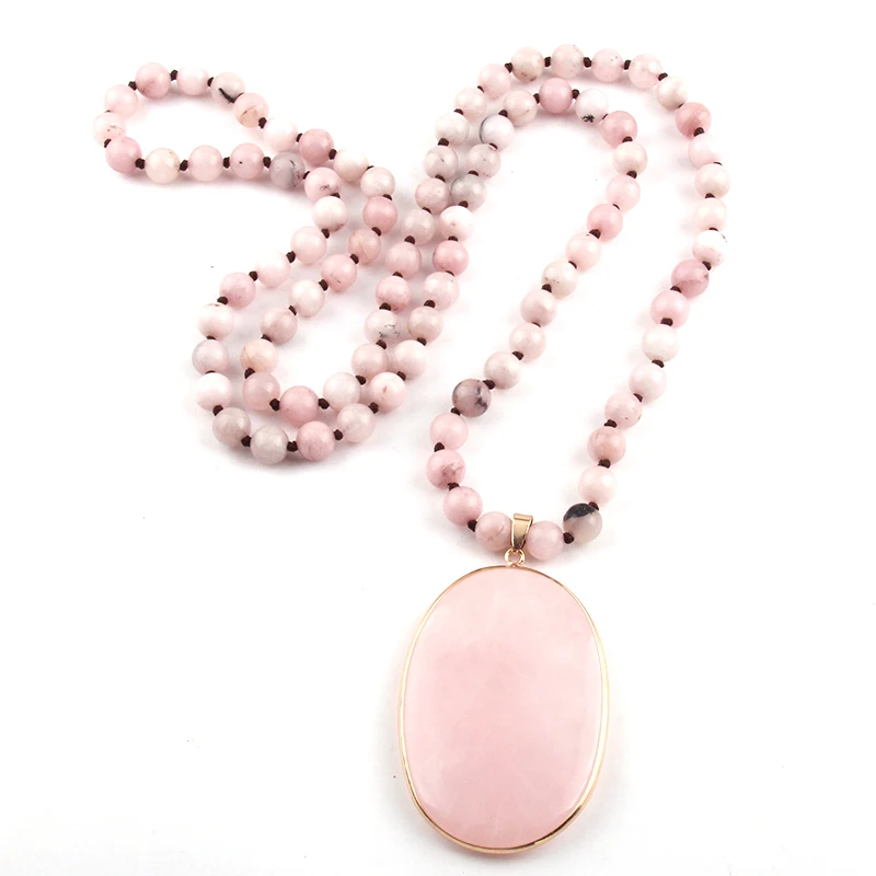 MOODPC Fashion Bohemian Jewelry 8mm Pink Stone Long Knotted pink Stone