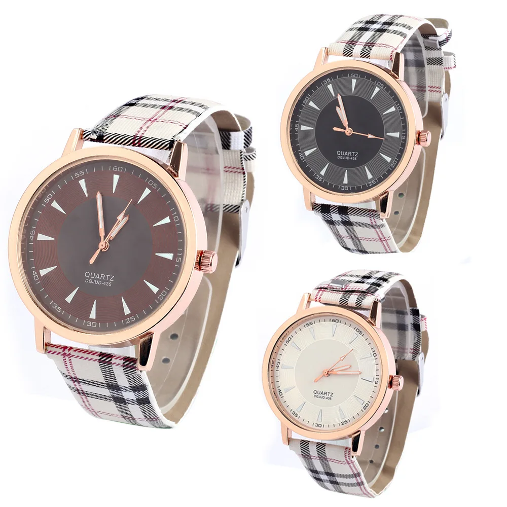 

Foreign Trade Wish Hot Selling Plaid Watch Strap Women's Belt Watch AliExpress Hot Sales Three-Color Dial Watch Wholesale