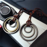 NIUYITID 100% Genuine Leather Jewelry Collar Chain Vintage Three Circle Pendant & Necklace For Women Men Gift Accessories