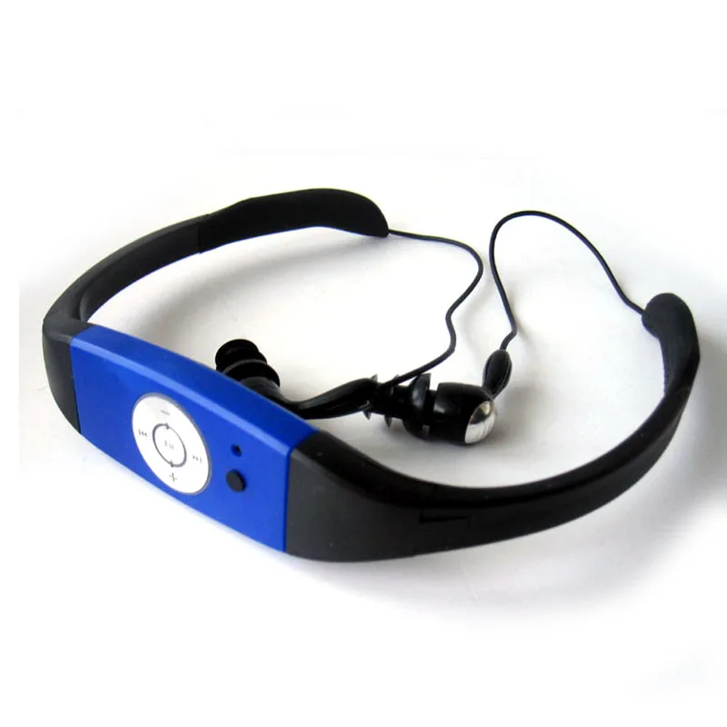 IPX8 водонепроницаемый 8 Гб подводный спорт MP3 музыкальный плеер шейным стерео аудио наушники с FM для дайвинга плавательный бассейн MV28 - Цвет: Синий