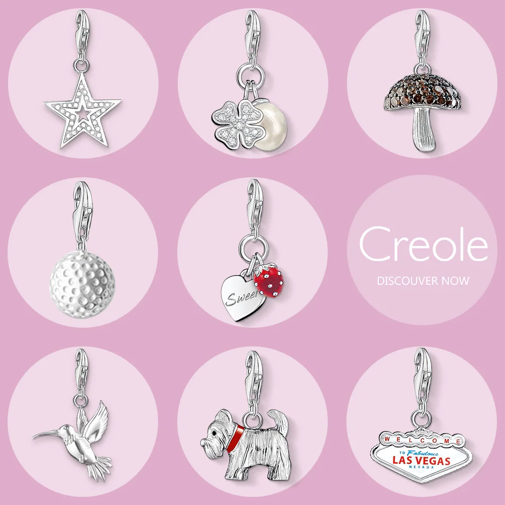 

Pentagram Clover Pearl Mushroom Golf Strawberry Hummingbird Dog Las Vegas Charm Pendant,2019 Jewelry 925 Sterling Silver Gift