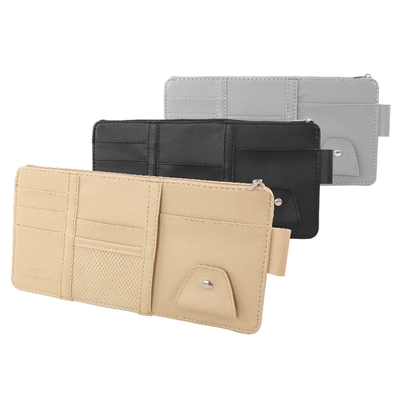 

New Multifunction Leather Car Sun Visor Storage Bag Auto Glasses Ticket Documents Folder Mobile Phone Organizer