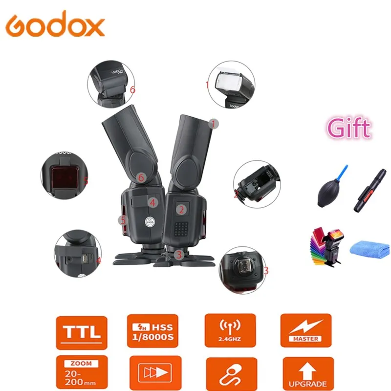 Godox Ving V860II-S V860II-N V860II-C V860II-F V860II-O синхроконтакта разъем для внешней вспышки типа ttl из быстрорежущей стали с литий-ионным Батарея для sony цифровой зеркальной камеры Nikon Canon Olympus Fujifilm