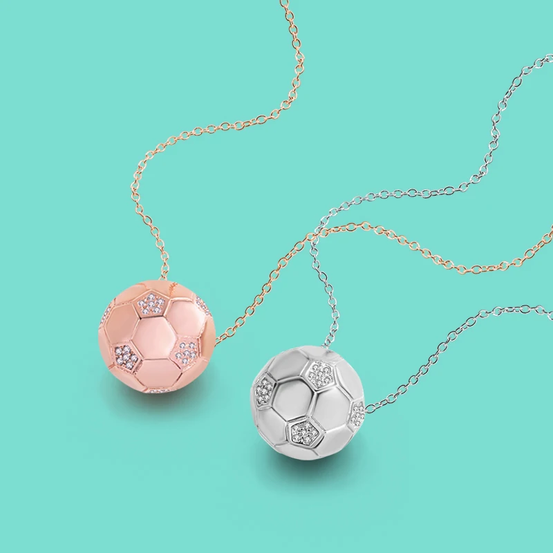 

bijoux New 925 sterling silver necklace female cute football pendant solid silver ball pendant clavicle necklace silver jewelry