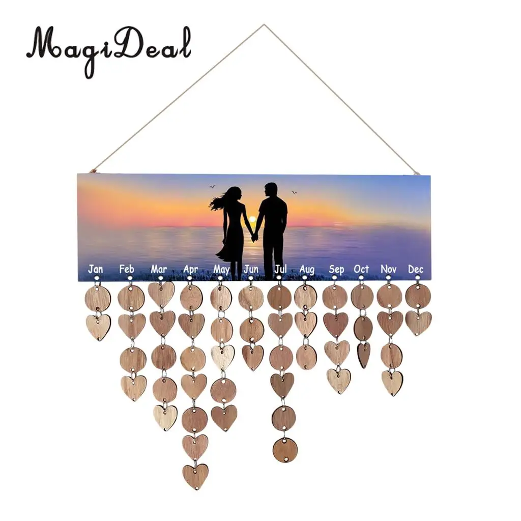 

MagiDeal Novelty 1Pc Lovers in Hand Birthday Planner Calendar Board Wooden Sign Reminder Plaque