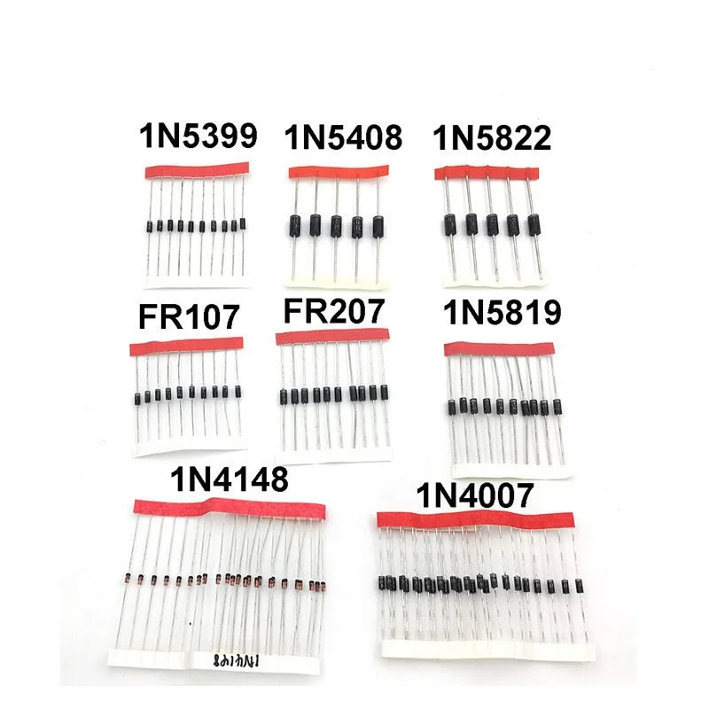 86063-1N4148-1N4007-1N5819-1N5399-1N5408-1N5822-FR107-FR207-8values-100pcs-Electronic-Components-Package-Diode-Assorted