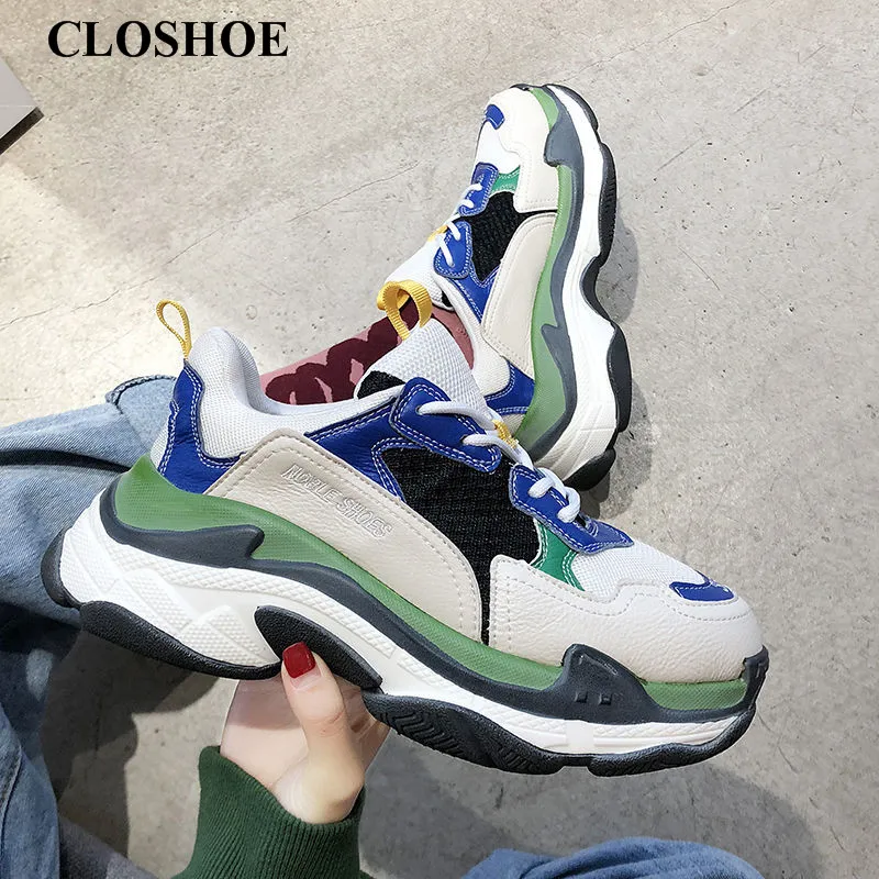 

CLOSHOE LNew Student Girls Go with Stylish Casual Sneakers Patchwork Sewing Mixed Colors