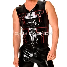 Для мужчин стиль Модный жилет молния спереди латекса Топы на бретельках