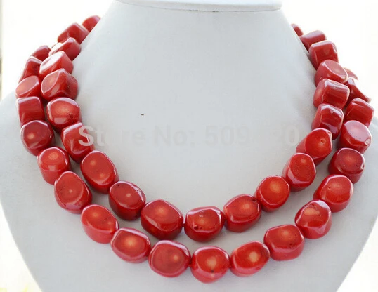 

W&O655 2strands 17mm real baroque red coral bead necklace 17-18inch