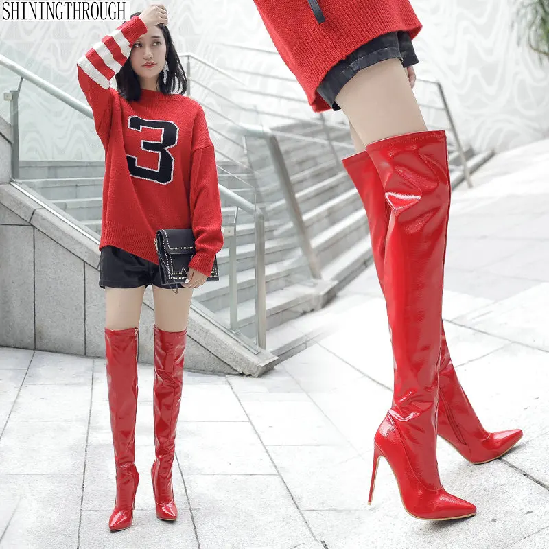 

2019 fashion over the knee high women boots sexy high heels 12cm shoes woman boots ladies club dancing shoes big size44