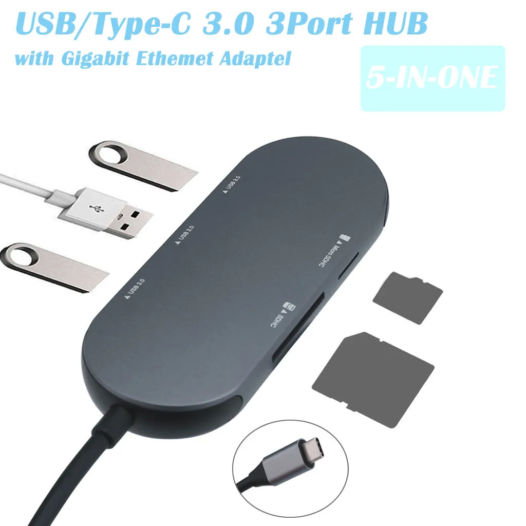 Kinganda 5в1 usb-хаб высокого качества usb type-C 3,0 3 порта концентратор Высокоскоростной с SD памятью и MicroSD кардридер адаптер#3 L0408